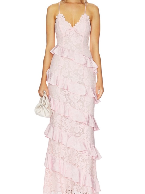 MAJORELLE Dresses & Skirts - Light Pink Lace Ruffle Maxi Dress